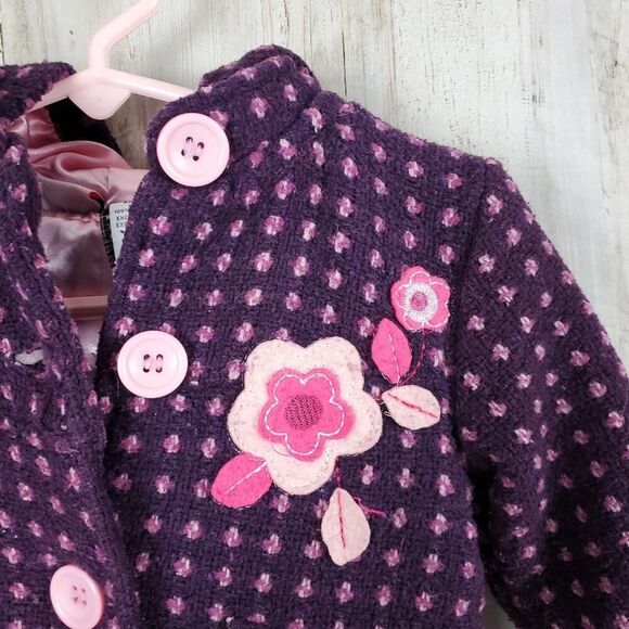 Young Hearts Floral Button Peacoat Purple 12 mths - Picture 4 of 10